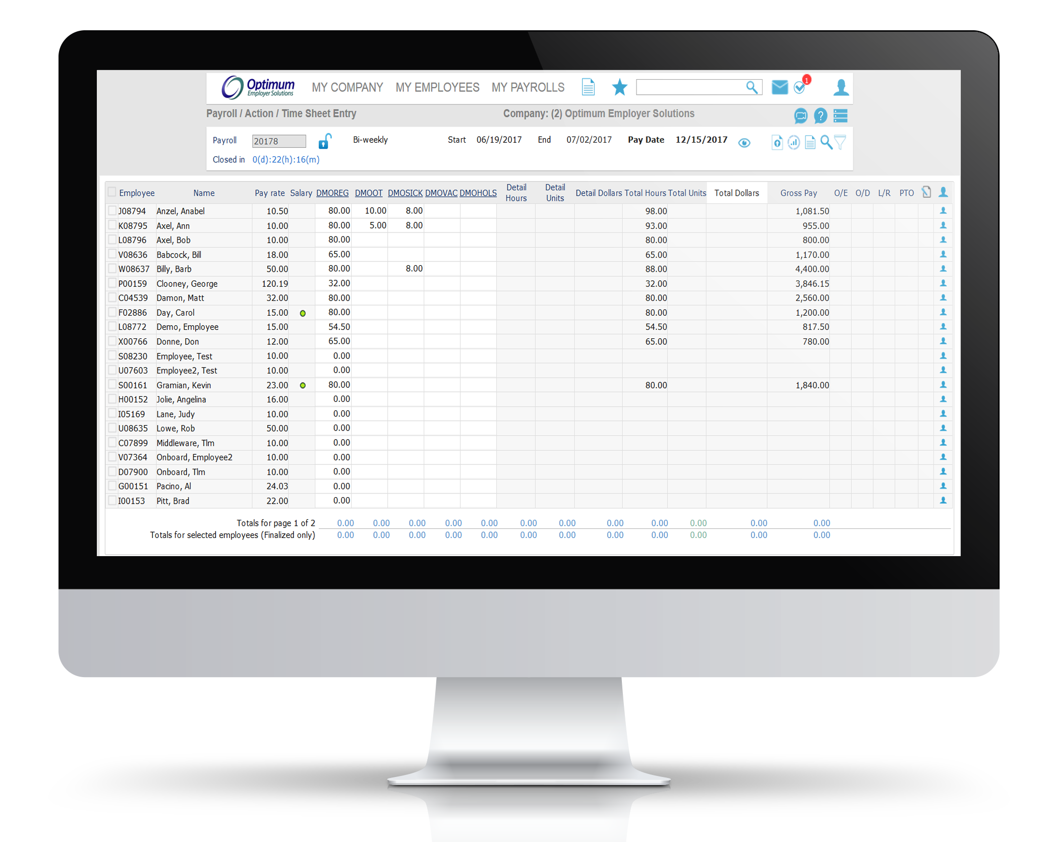 payroll services screen