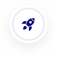 Dark blue rocket launching upwards icon.
