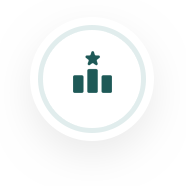 Dark teal bar chart with a star.